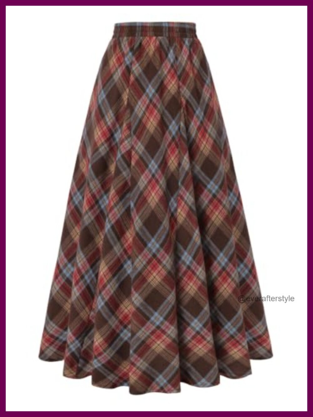 High Waist A Line Maxi Plaid Skirt Godet Hem Pockets Lined